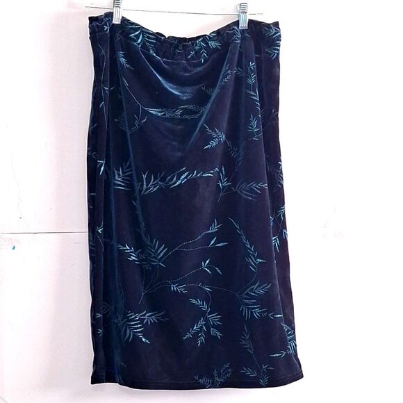 A Women's Blue Velvet Skirt Pencil Floral Office Siren Evening Sparkly XL - Picture 1 of 6